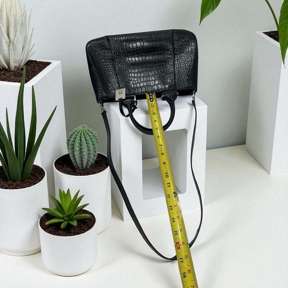 Etienne Aigner Black Crocodile-Embossed Satchel - Picture 12 of 14